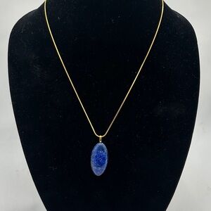 Sleek Gold Necklace with Blue Lapis Lazuli Stone Pendant